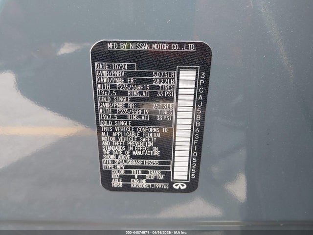 Aukcja sprzedaży 2025 Infiniti Qx50 Luxe Awd, vin: 3PCAJ5BB6SF105255, numer aukcji: 44874071