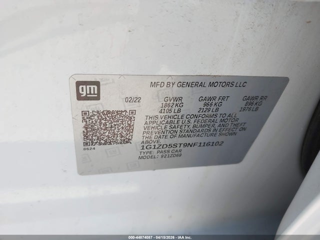 1G1ZD5ST9NF116102 Chevrolet Malibu Fwd Lt