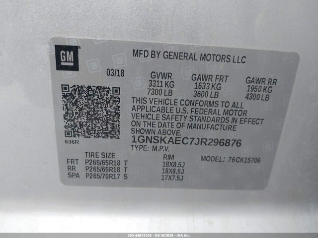 1GNSKAEC7JR296876 Chevrolet Tahoe Ls