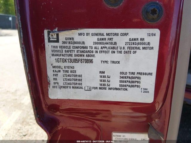 Aukcja sprzedaży 2005 Gmc Sierra 1500hd Slt, vin: 1GTGK13U05F870896, numer aukcji: 44874113