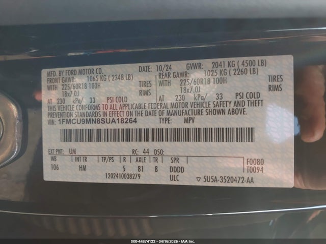 Продажа на аукционе авто 2025 Ford Escape St-line, vin: 1FMCU9MN8SUA18264, номер лота: 44874122