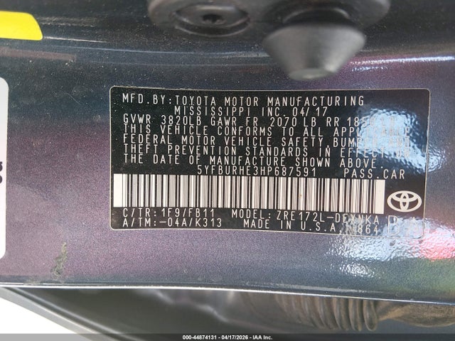 Toyota COROLLA LE 2017 5YFBURHE3HP687591 Image 9
