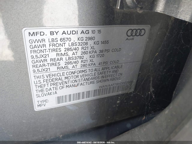 Продаж на аукціоні авто 2017 Audi Q7 3.0t Premium, vin: WA1VAAF79HD002566, номер лоту: 44874142