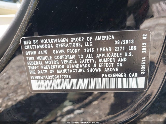 Продажа на аукционе авто 2014 Volkswagen Passat 2.5l Se, vin: 1VWBH7A32EC017288, номер лота: 44874143