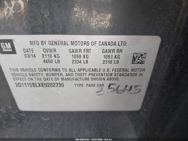 Chevrolet IMPALA 1LT 2014 2G1115SLXE9282739 Image 9