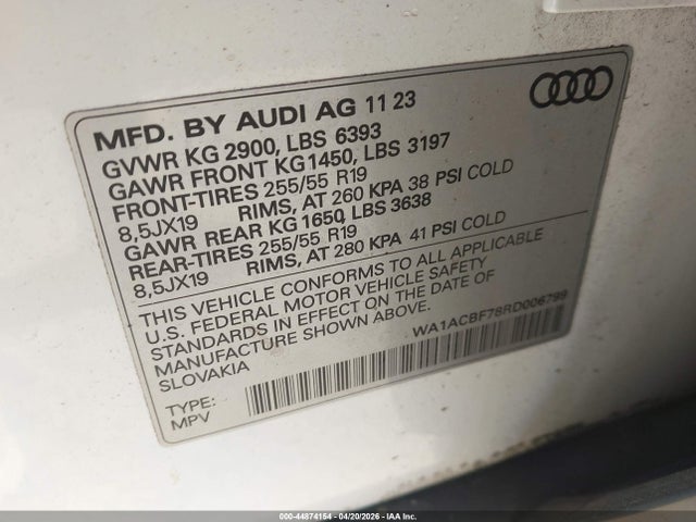 Продаж на аукціоні авто 2024 Audi Q7 Premium 45 Tfsi Quattro Tiptronic, vin: WA1ACBF78RD006799, номер лоту: 44874154