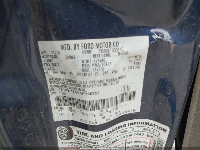 Продаж на аукціоні авто 2010 Ford F-150 Fx4/harley-davidson/king Ranch/lariat/platinum/xl/xlt, vin: 1FTFW1EV9AFB36757, номер лоту: 44874162