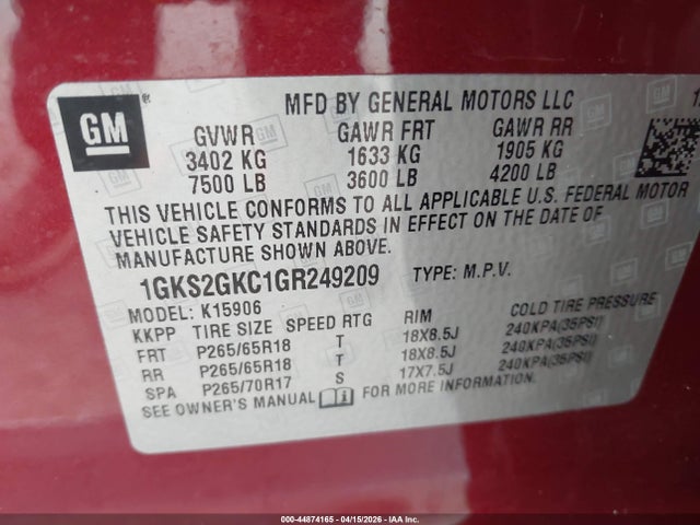 2016 GMC YUKON XL 1GKS2GKC1GR249209 Photo 8