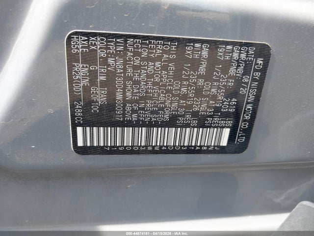 44874181 :رقم المزاد ، JN8AT3DD4MW300917 vin ، 2021 Nissan Rogue Platinum Intelligent Awd مزاد بيع