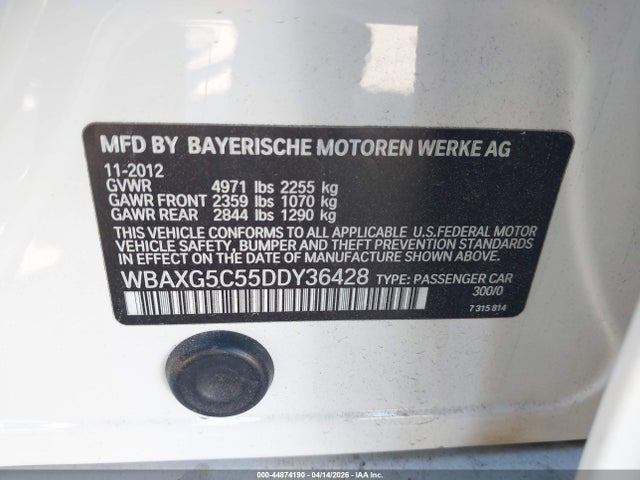Продаж на аукціоні авто 2013 Bmw 528i, vin: WBAXG5C55DDY36428, номер лоту: 44874190
