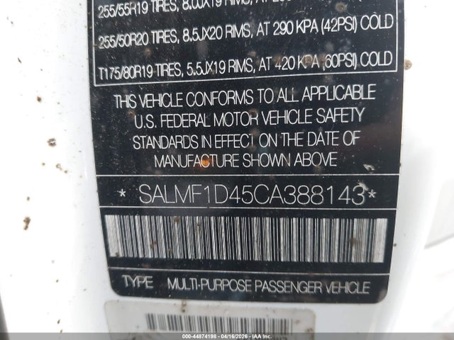 44874198 :رقم المزاد ، SALMF1D45CA388143 vin ، 2012 Land Rover Range Rover Hse مزاد بيع