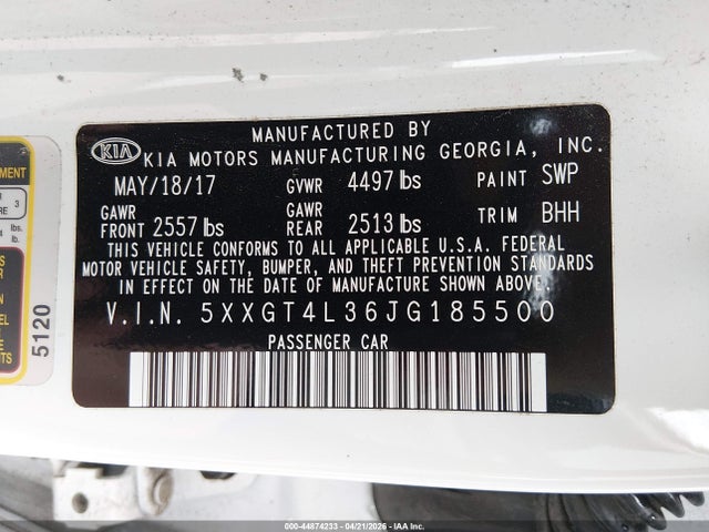 5XXGT4L36JG185500 KIA Optima Lx