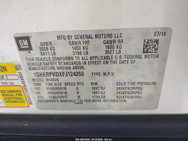 GMC Acadia Sle-2 2015 1GKKRPKDXFJ124260 Image 9