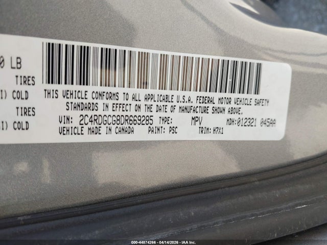 44874266 :رقم المزاد ، 2C4RDGCG8DR669285 vin ، 2013 Dodge Grand Caravan Sxt مزاد بيع