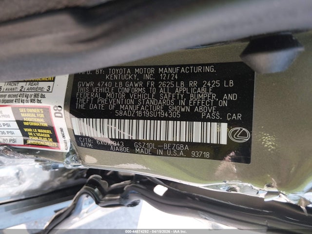 Продажа на аукционе авто 2025 Lexus Es 350, vin: 58ADZ1B19SU194305, номер лота: 44874292