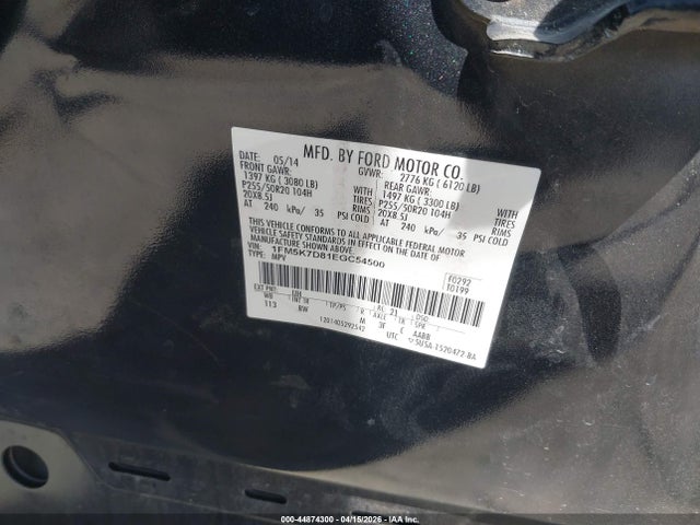 Aukcja sprzedaży 2014 Ford Explorer Xlt, vin: 1FM5K7D81EGC54500, numer aukcji: 44874300