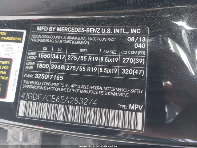 2014 Mercedes-benz Gl 450 4matic მანქანა იყიდება აუქციონზე, vin: 4JGDF7CE6EA283274, აუქციონის ნომერი: 44874315