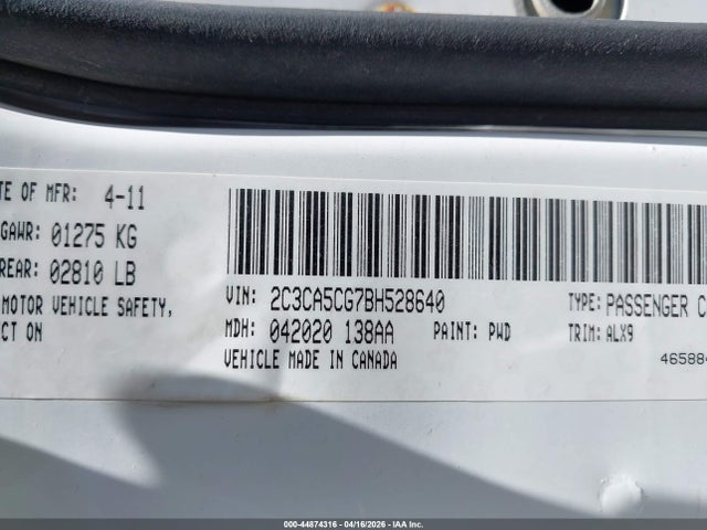 44874316 :رقم المزاد ، 2C3CA5CG7BH528640 vin ، 2011 Chrysler 300 Limited مزاد بيع