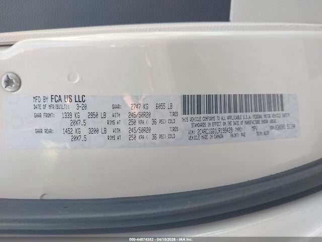 2020 Chrysler Pacifica Limited მანქანა იყიდება აუქციონზე, vin: 2C4RC1GG1LR195429, აუქციონის ნომერი: 44874352