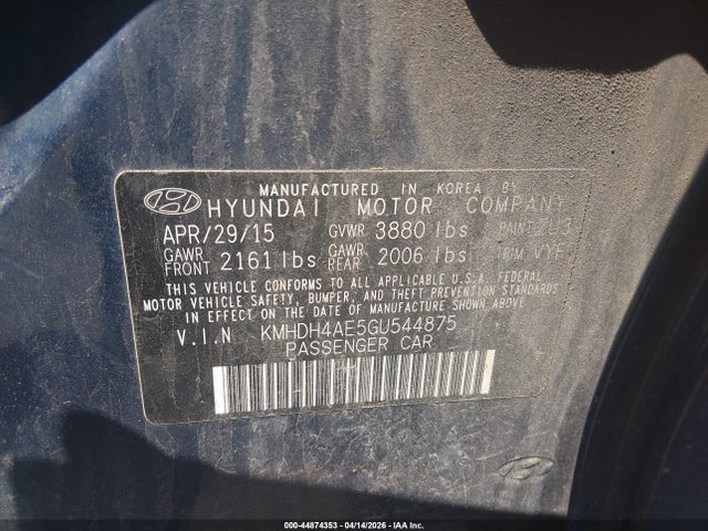 Продажа на аукционе авто 2016 Hyundai Elantra Se, vin: KMHDH4AE5GU544875, номер лота: 44874353