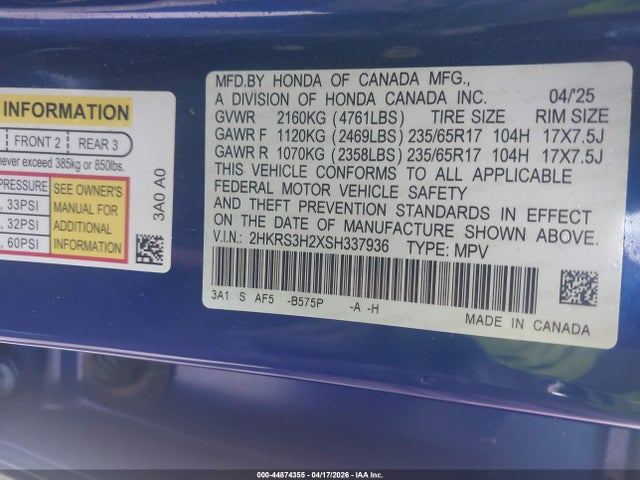 Honda Cr-v Lx 2wd 2025 2HKRS3H2XSH337936 Image 9