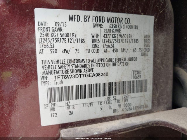Продажа на аукционе авто 2016 Ford F-350 Xlt, vin: 1FT8W3DT7GEA98240, номер лота: 44874363