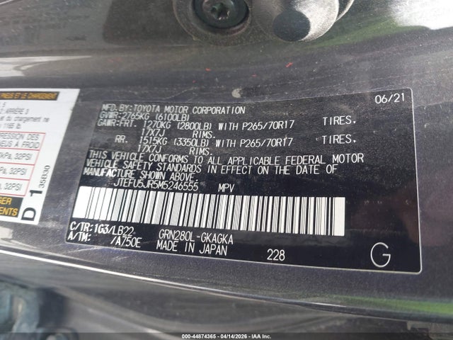JTEFU5JR5M5246555 Toyota 4runner Sr5 Premium