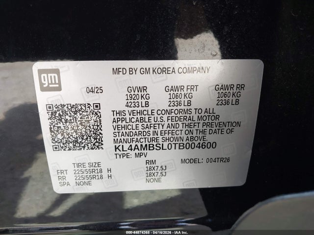 44874368 :رقم المزاد ، KL4AMBSL0TB004600 vin ، 2026 Buick Encore Gx Preferred Fwd مزاد بيع