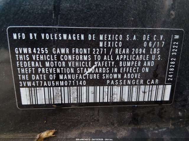 44874372 :رقم المزاد ، 3VW4T7AU5HM071140 vin ، 2017 Volkswagen Golf Gti Autobahn 4-door/s 4-door/se 4-door/sport 4-door مزاد بيع