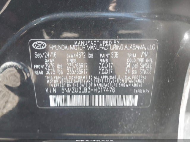Продаж на аукціоні авто 2017 Hyundai Santa Fe Sport 2.4l, vin: 5NMZU3LB3HH017476, номер лоту: 44874403