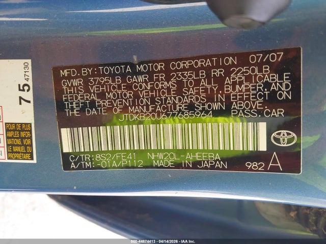 2007 TOYOTA PRIUS JTDKB20U677685964 Photo 8