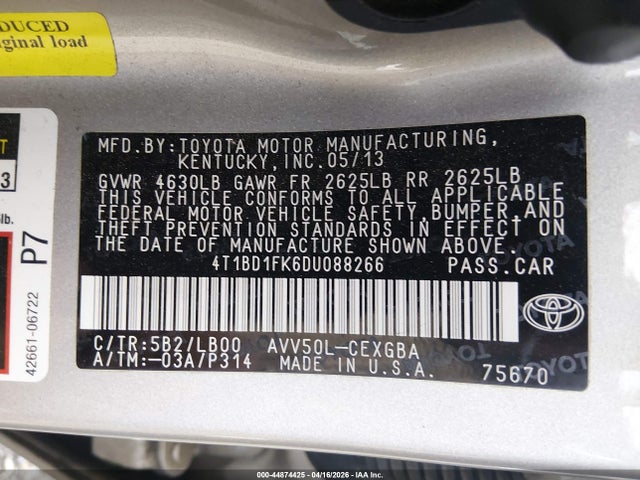 Aukcja sprzedaży 2013 Toyota Camry Hybrid Xle, vin: 4T1BD1FK6DU088266, numer aukcji: 44874425