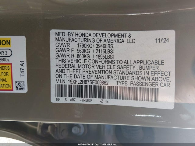 Продаж на аукціоні авто 2025 Honda Civic Sedan Sport, vin: 19XFL2H87SE009862, номер лоту: 44874424