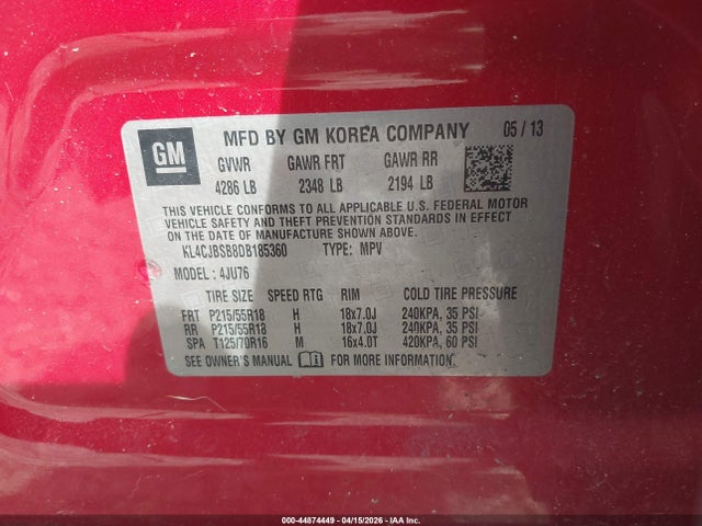 2013 Buick Encore Convenience მანქანა იყიდება აუქციონზე, vin: KL4CJBSB8DB185360, აუქციონის ნომერი: 44874449
