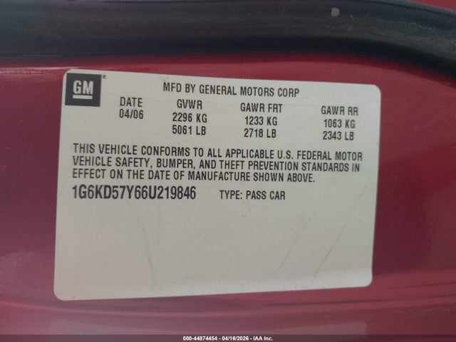 Aukcja sprzedaży 2006 Cadillac Dts Standard, vin: 1G6KD57Y66U219846, numer aukcji: 44874454
