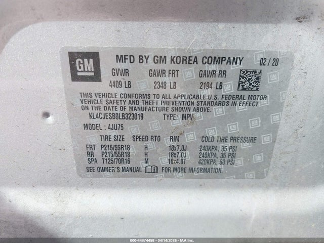 Aukcja sprzedaży 2020 Buick Encore Awd Preferred, vin: KL4CJESB0LB323019, numer aukcji: 44874458