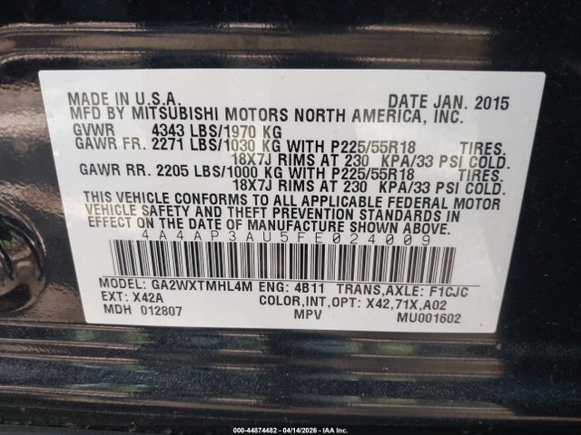 2015 MITSUBISHI OUTLANDER SPORT 4A4AP3AU5FE024009 Photo 8