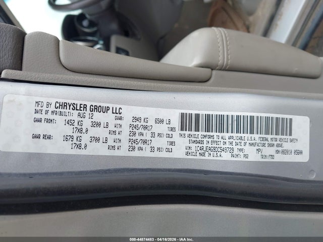 2013 Jeep Grand Cherokee Laredo მანქანა იყიდება აუქციონზე, vin: 1C4RJEAG9DC549729, აუქციონის ნომერი: 44874483