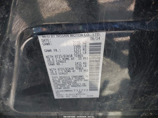 Nissan Pathfinder Sv 2014 5N1AR2MM6EC711772 Image 9
