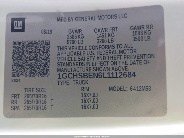 1GCHSBEN6L1112684 Chevrolet Colorado 2wd Long Box Wt