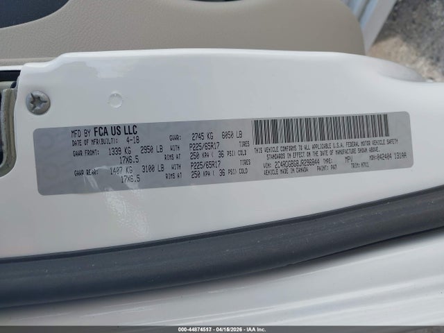 Продажа на аукционе авто 2018 Dodge Grand Caravan Se, vin: 2C4RDGBG8JR296844, номер лота: 44874517