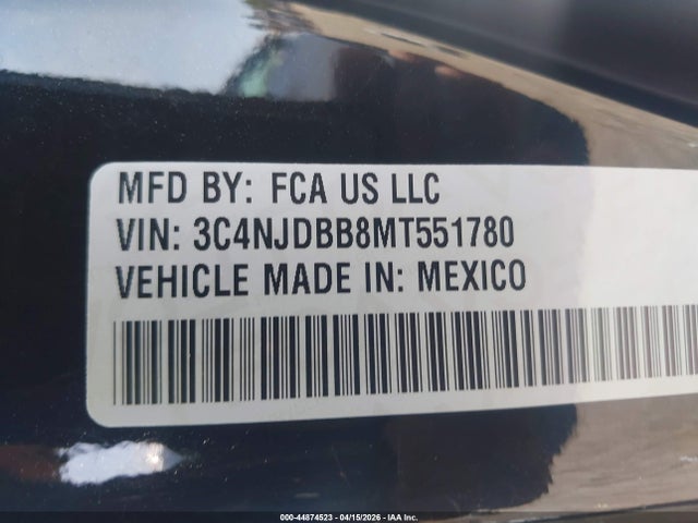 Продажа на аукционе авто 2021 Jeep Compass Latitude 4x4, vin: 3C4NJDBB8MT551780, номер лота: 44874523