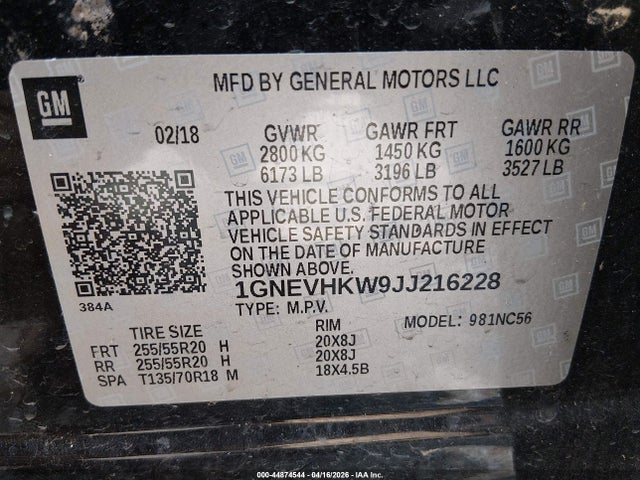 1GNEVHKW9JJ216228 Chevrolet Traverse 3lt