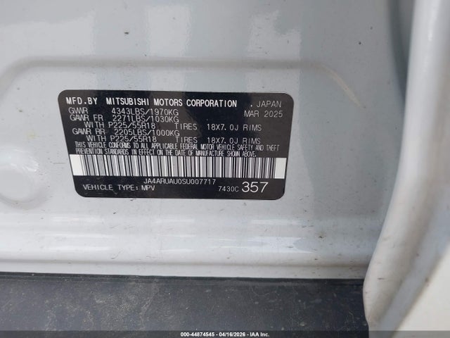 Aukcja sprzedaży 2025 Mitsubishi Outlander Sport 2.0 Le Awc, vin: JA4ARUAU0SU007717, numer aukcji: 44874545