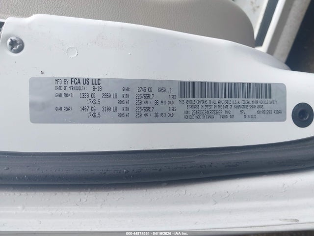 44874551 :رقم المزاد ، 2C4RDGCG4KR753097 vin ، 2019 Dodge Grand Caravan Sxt مزاد بيع