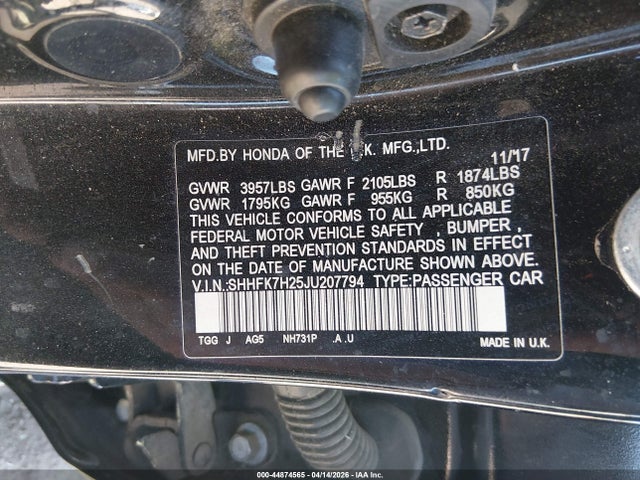 Продаж на аукціоні авто 2018 Honda Civic Lx, vin: SHHFK7H25JU207794, номер лоту: 44874565