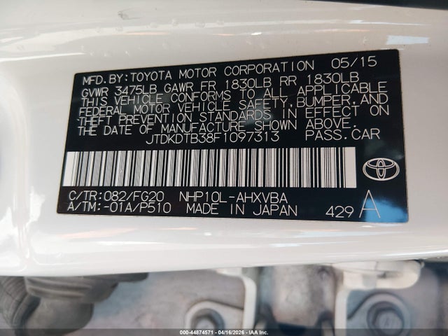 Продаж на аукціоні авто 2015 Toyota Prius C Two, vin: JTDKDTB38F1097313, номер лоту: 44874571