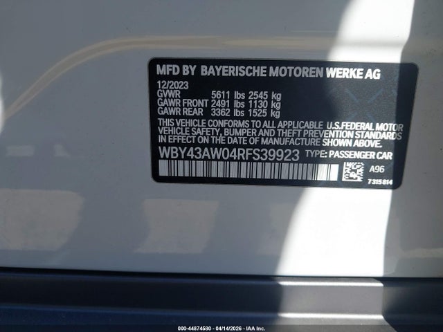 Продажа на аукционе авто 2024 Bmw I4 Gran Coupe Edrive35, vin: WBY43AW04RFS39923, номер лота: 44874580