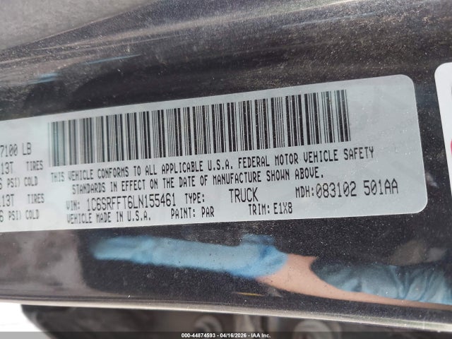 44874593 :رقم المزاد ، 1C6SRFFT6LN155461 vin ، 2020 Ram 1500 Big Horn  4x4 5'7 Box مزاد بيع