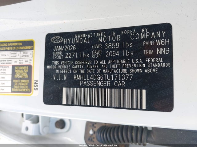 44874595 :رقم المزاد ، KMHLL4DG6TU171377 vin ، 2026 Hyundai Elantra Se مزاد بيع